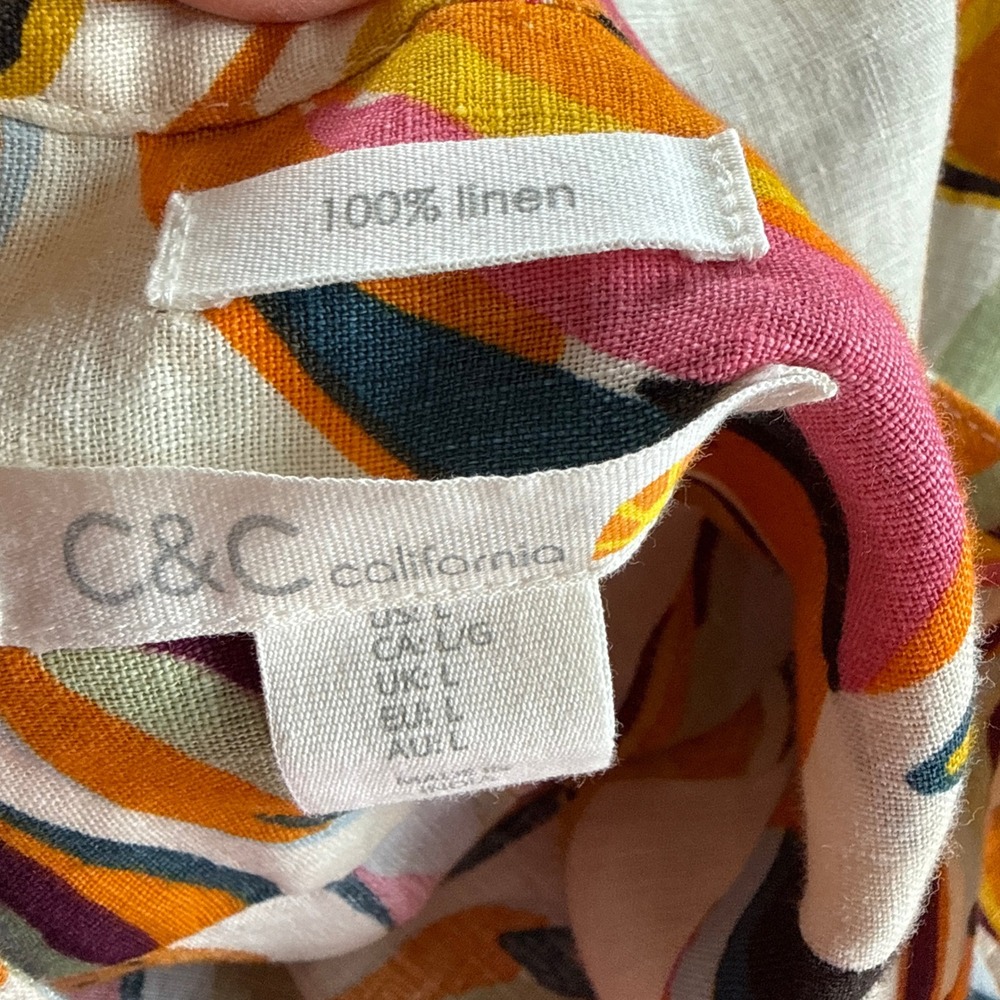 C&C California Womens L Linen Sleeveless Tank Top Beach Bright Boho Summer - Picture 2 of 15
